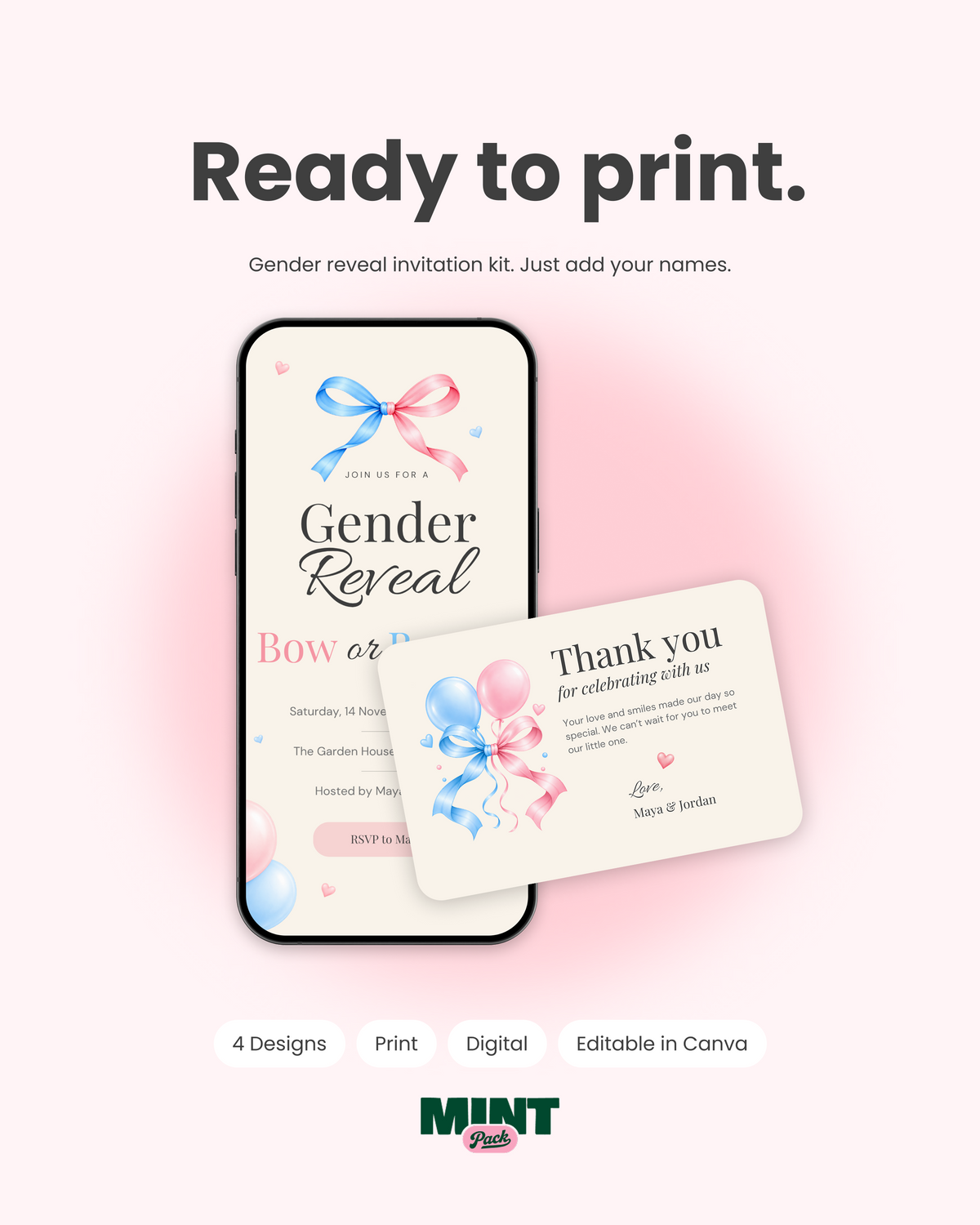 Gender Reveal - Party Invitation Kit